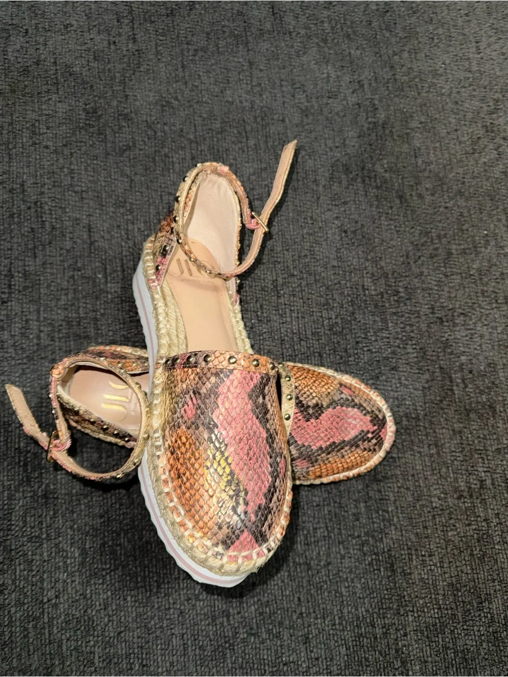 JLO Jennifer Lopez Snakeskin Espadrille Platform Flats Size 7.5
